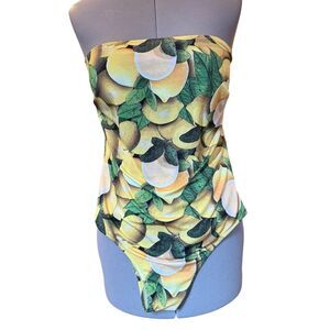 Blue ice strapless lemon print one piece swimsuit missing size tag but fits med